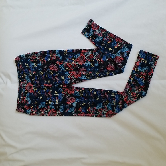LuLaRoe Black with Colorful Geometric Tribal Print Leggings One Size - Picture 5 of 6